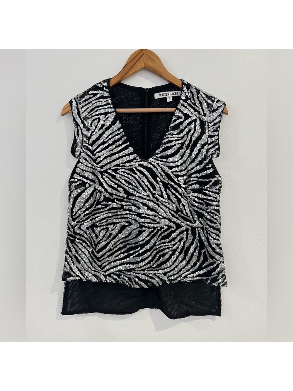 Walter Baker Zebra Print Sequin Hi Low Blouse Small